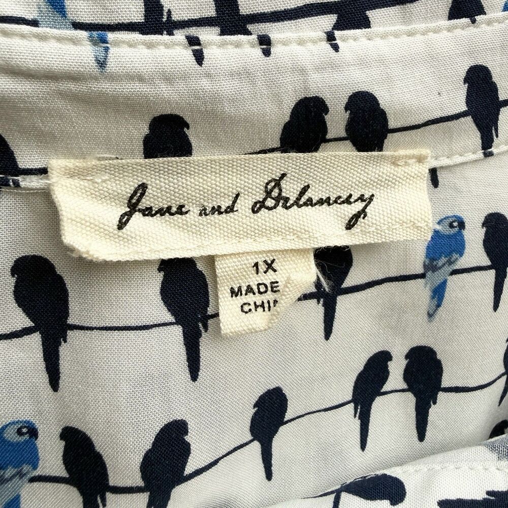 Jane and Delancey Womens Plus 1X Bird Print Button Up Shirt Roll Tab Sleeve Top - Picture 7 of 11